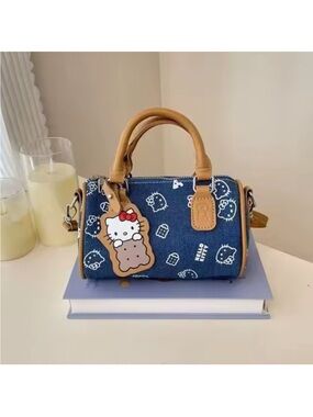 Hello Kitty Blue Denim Mini Satchel with Tan Trim/ Purse/Handbag/ Crossbody